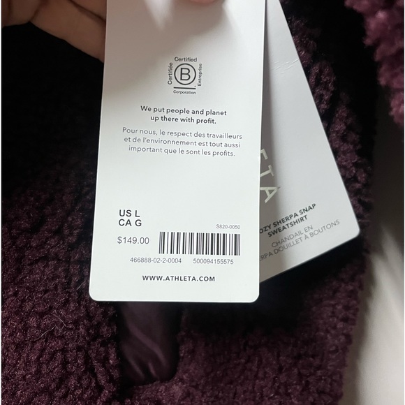 Athleta NWT Cozy Snap Sherpa. Maroon Color 🌵 Large - Picture 10 of 11